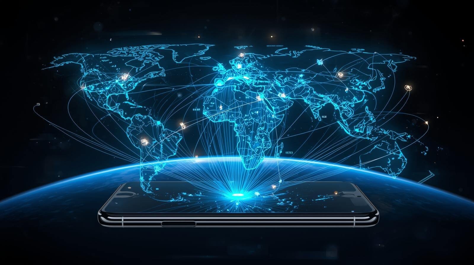 Smartphone with glowing world map