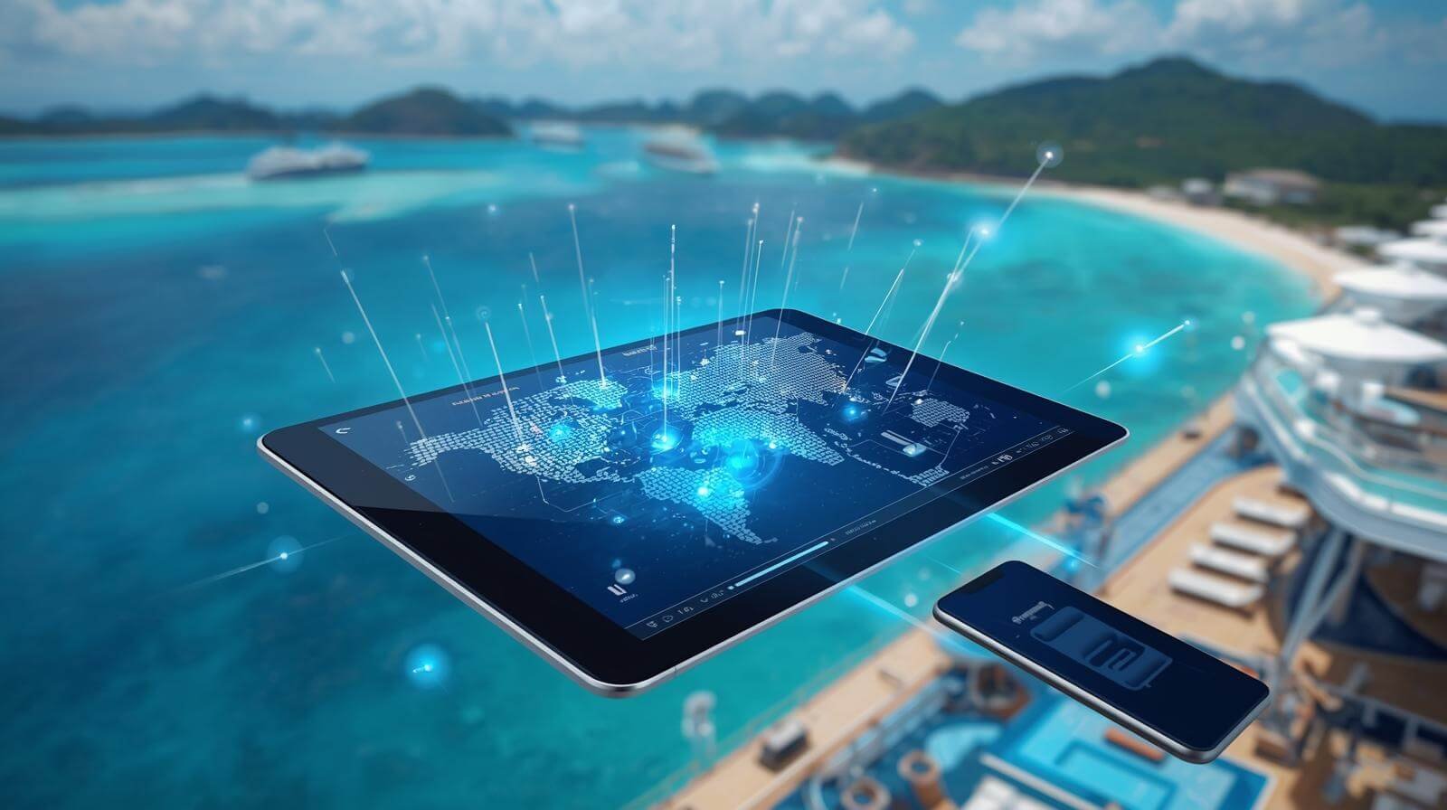 Tablet displaying digital world map