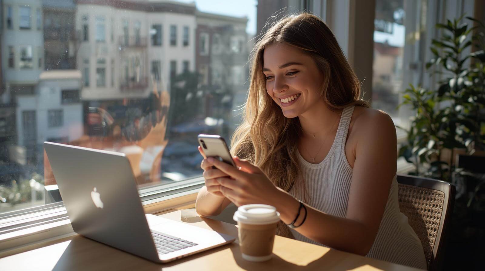 Traveler using aloSIM for a city break